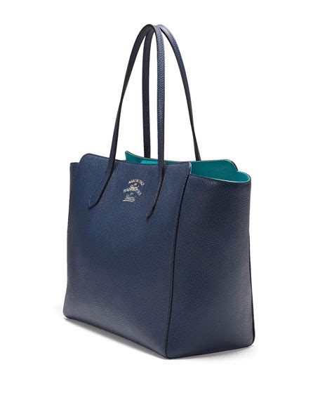 gucci swing small leather tote bag navy turquoise|Gucci Swing Small Leather Tote Bag, Turquoise .